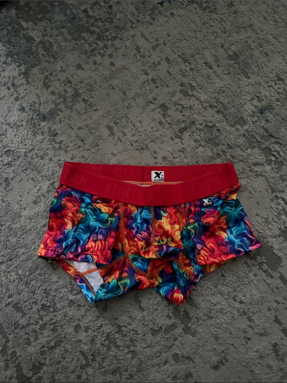 Multicolor Floral Wave Men’s Shorts with Red Waistband